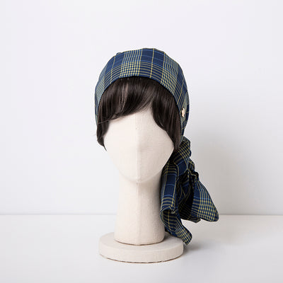 SCARF HAT (M) / Checked-Navy