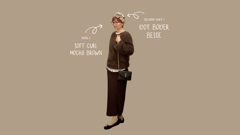 スカーフハット/Dot Border Beige