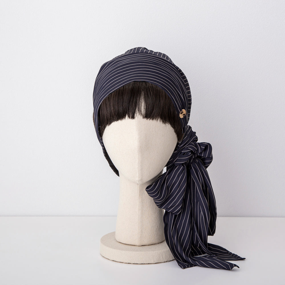 SCARF HAT (M) / Stripe-Navy