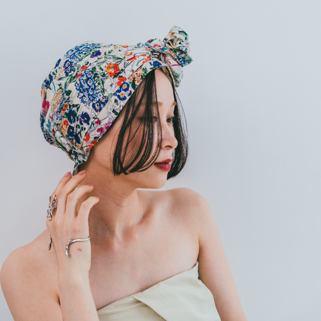 SCARF HAT (M) / FlowerGarden-Beige