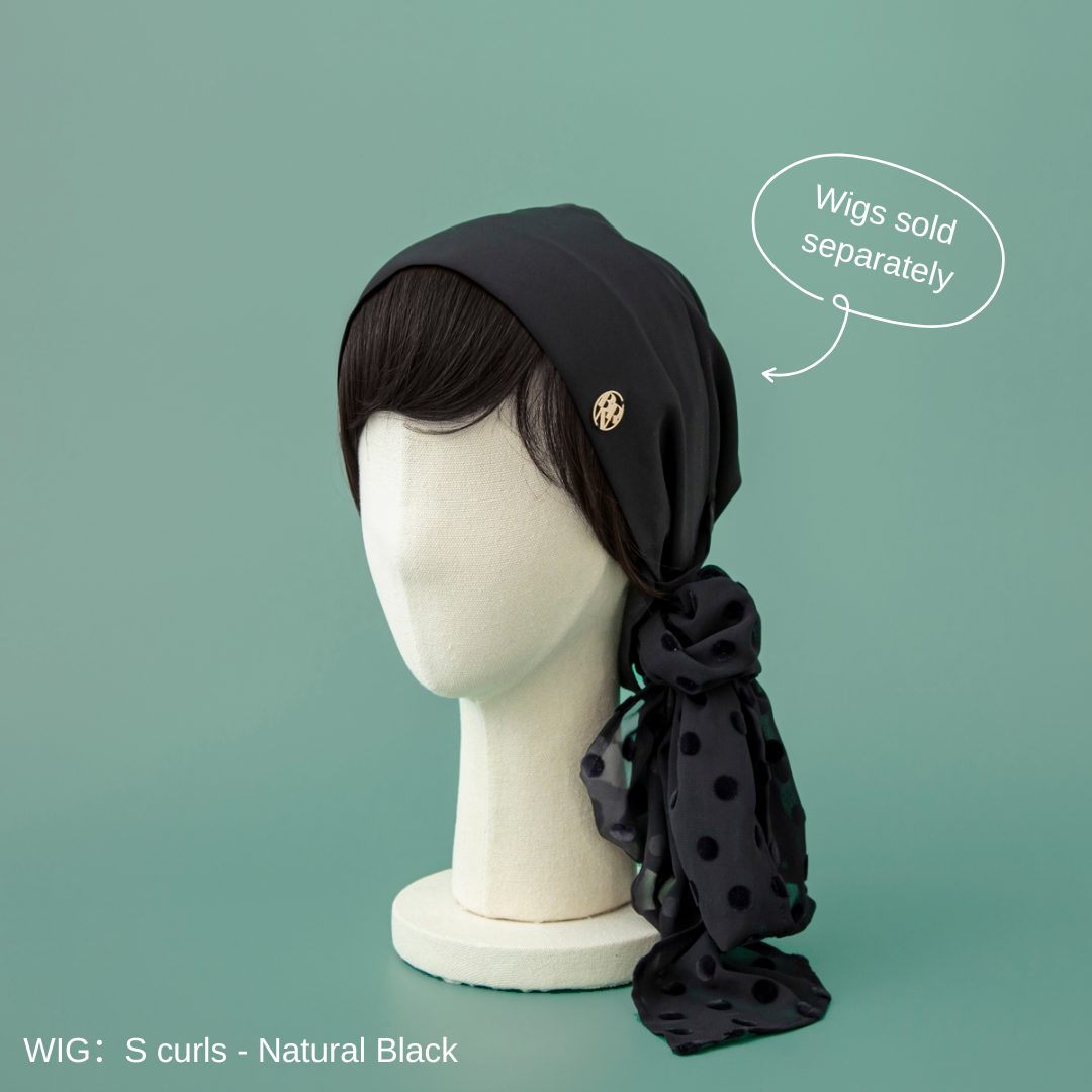 SCARF HAT (M) / Dot Chiffon-Black