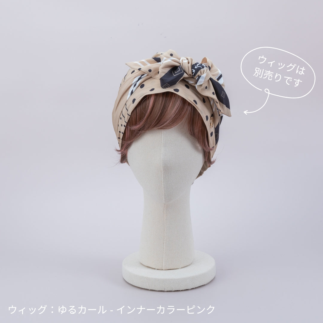 SCARF HAT (M) / Dot Border - Beige