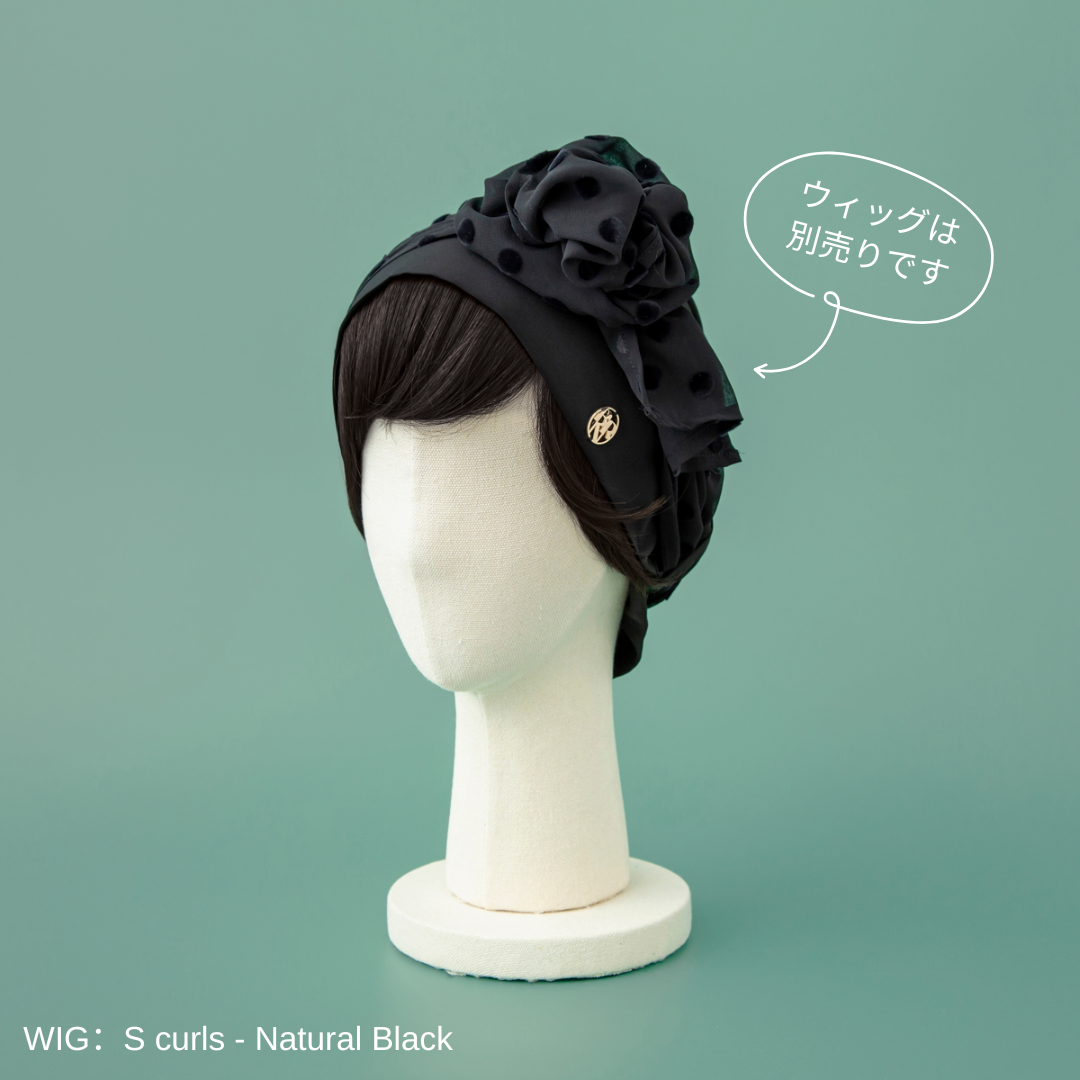 SCARF HAT (M) /  Dot Chiffon-Black