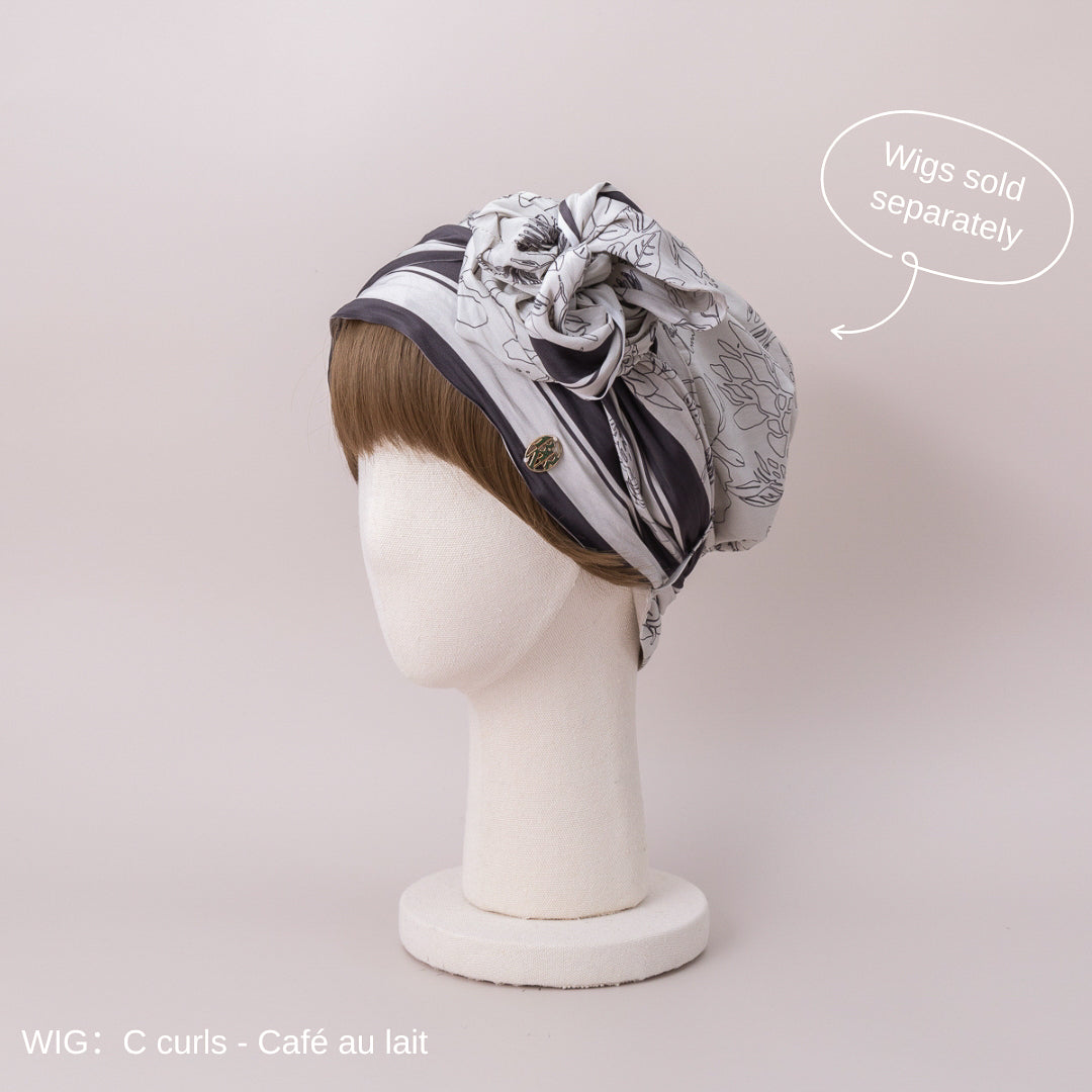 SCARF HAT (M) /  Botanical-Greige