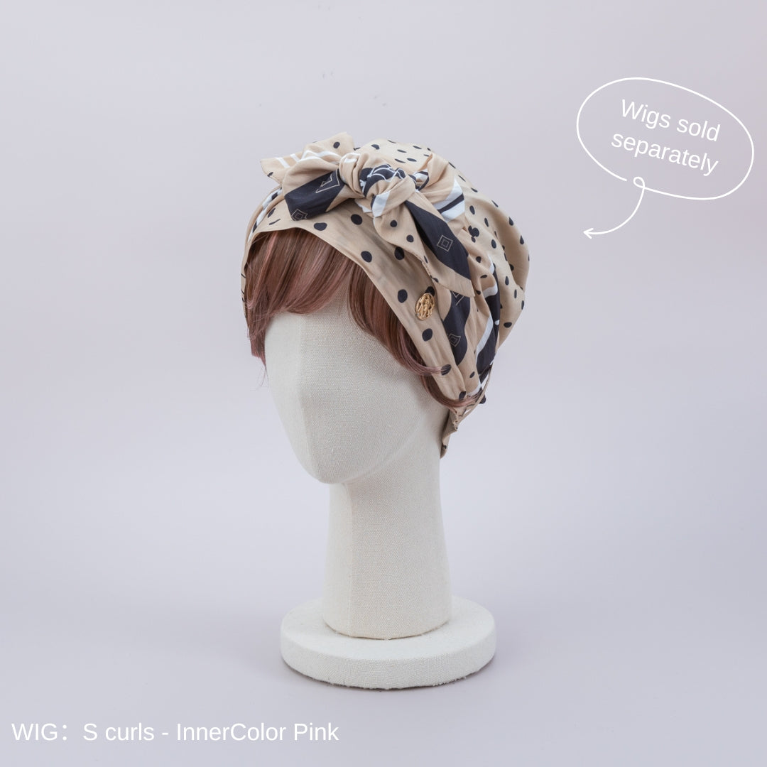 SCARF HAT (M) / Dot Border - Beige