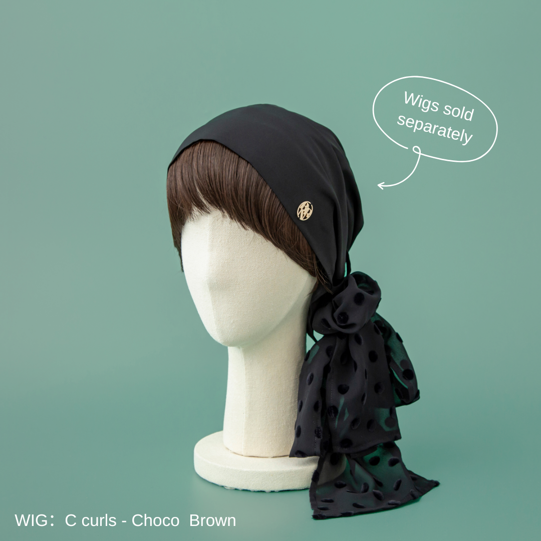 SCARF HAT (M) /  Dot Chiffon-Black