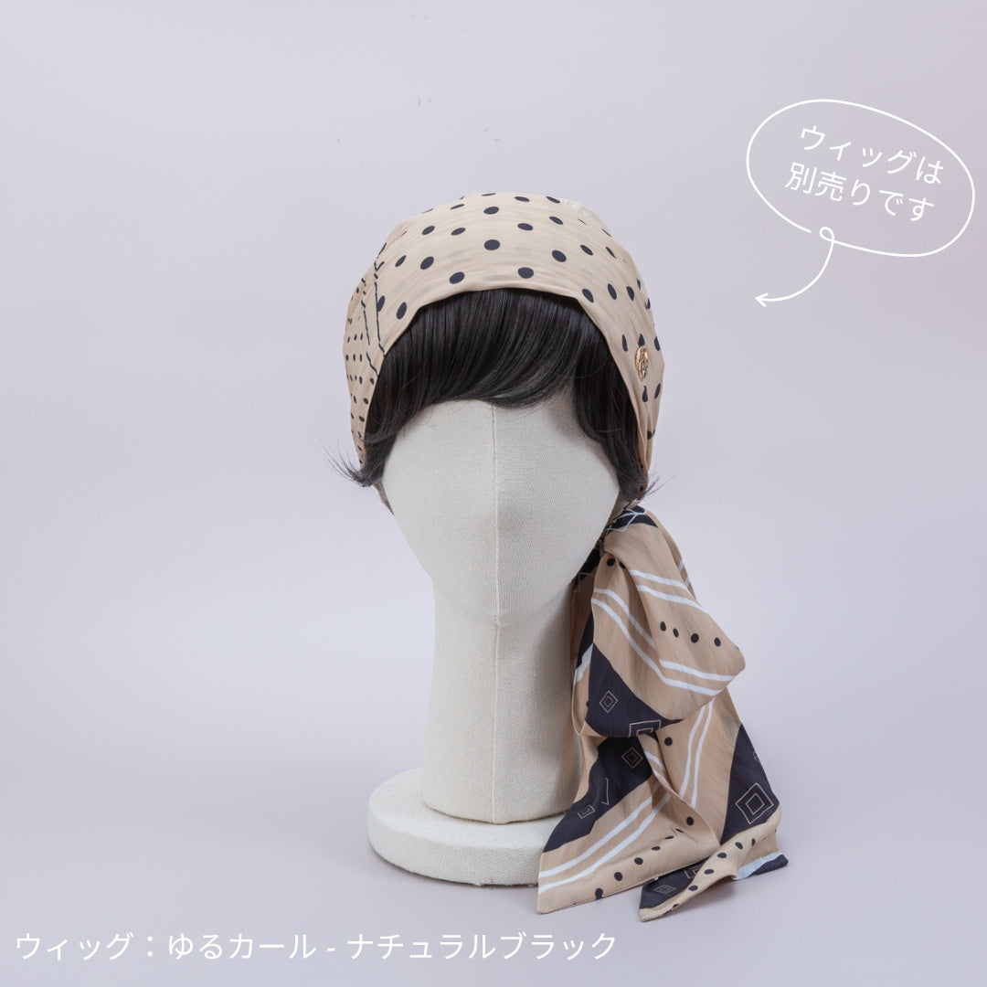 SCARF HAT (M) / Dot Border - Beige