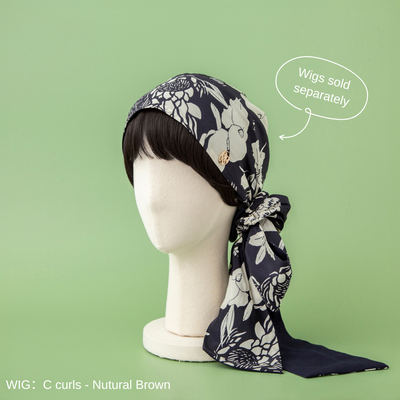 SCARF HAT (M) / Botanical-Navy