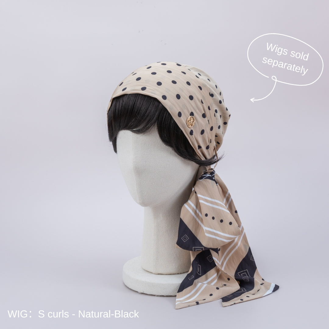 SCARF HAT (M) / Dot Border - Beige