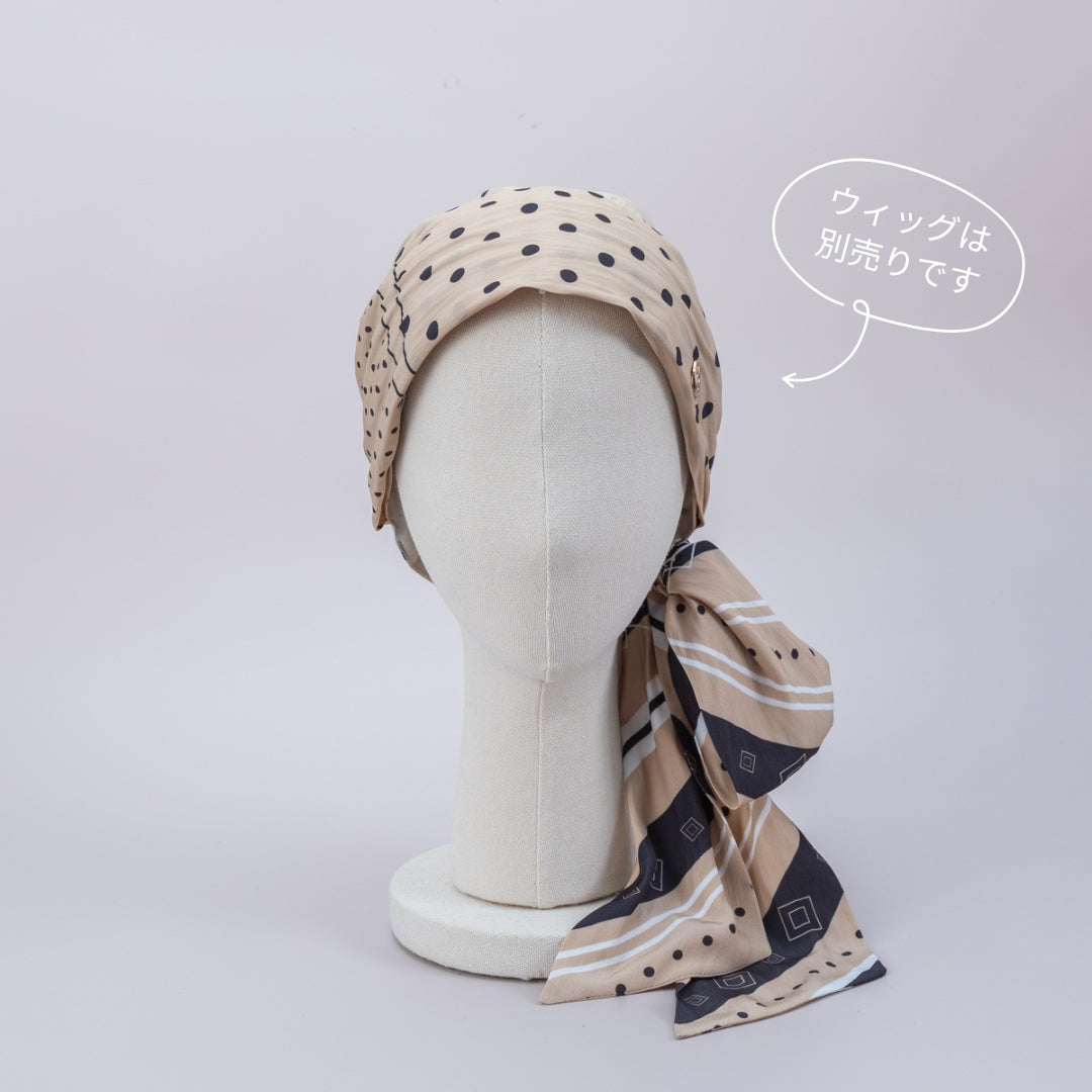 SCARF HAT (M) / Dot Border - Beige