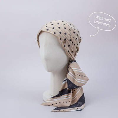 SCARF HAT (M) / Dot Border - Beige