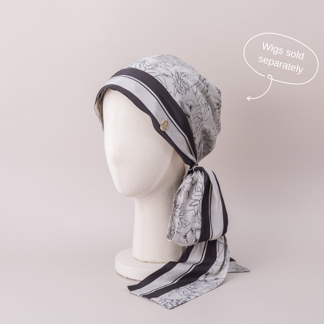 SCARF HAT (M) /  Botanical-Greige