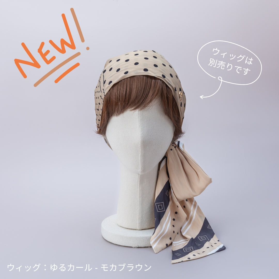 SCARF HAT (M) / Dot Border - Beige