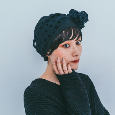 SCARF HAT (M) /  Dot Chiffon-Navy