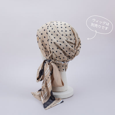 SCARF HAT (M) / Dot Border - Beige