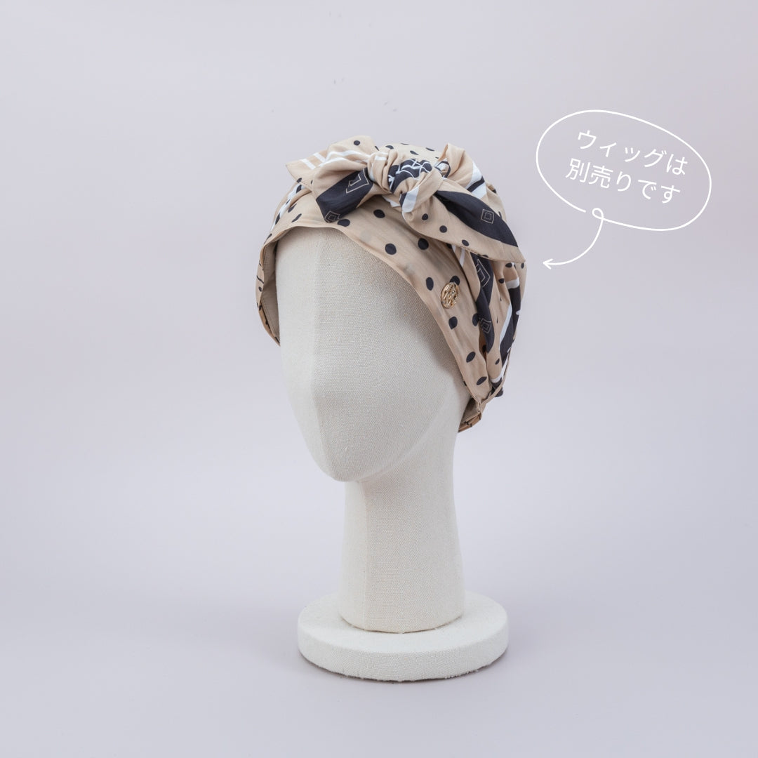 SCARF HAT (M) / Dot Border - Beige