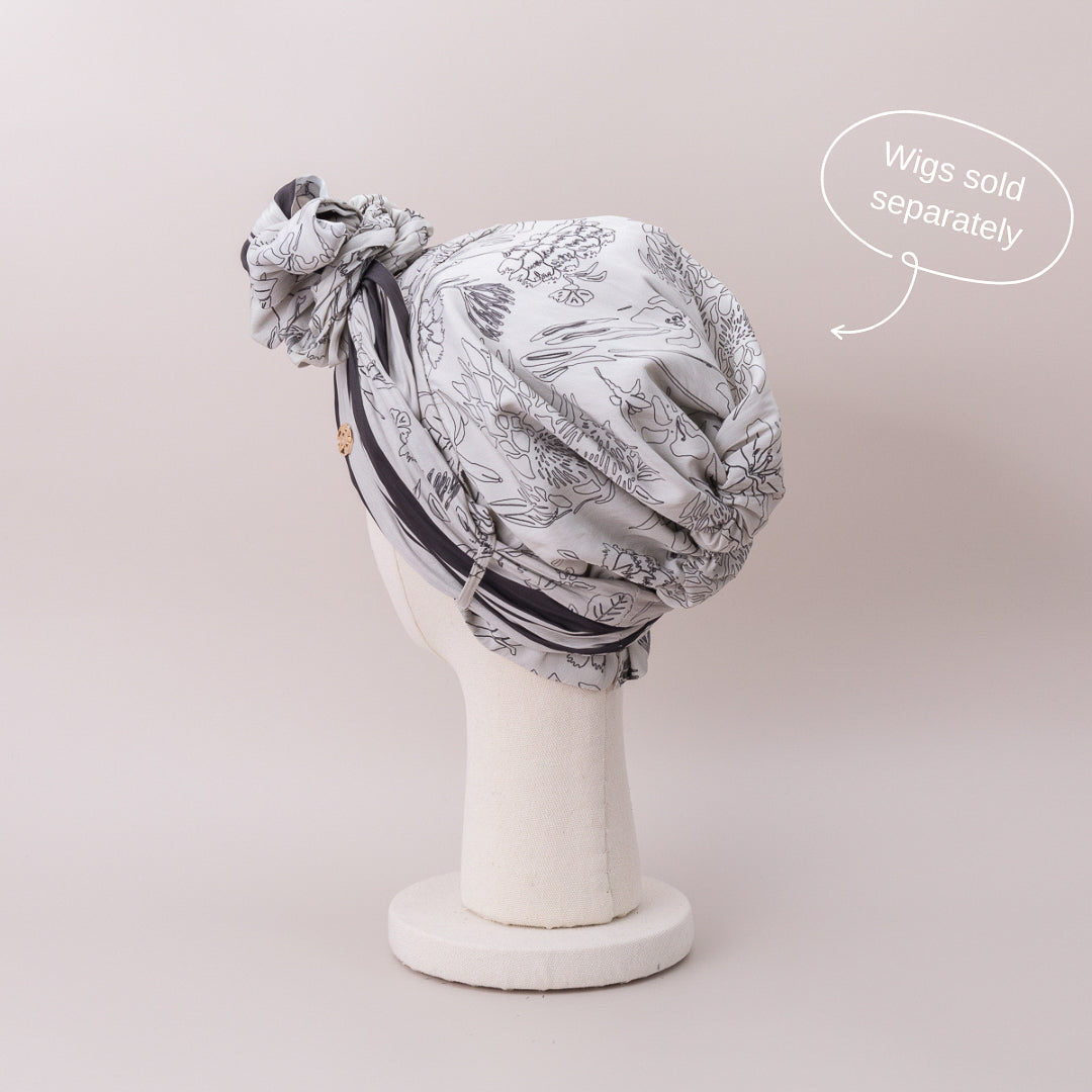 SCARF HAT (M) /  Botanical-Greige