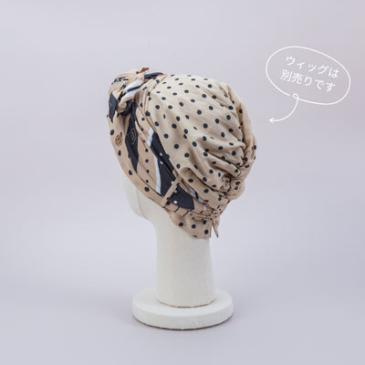 SCARF HAT (M) / Dot Border - Beige