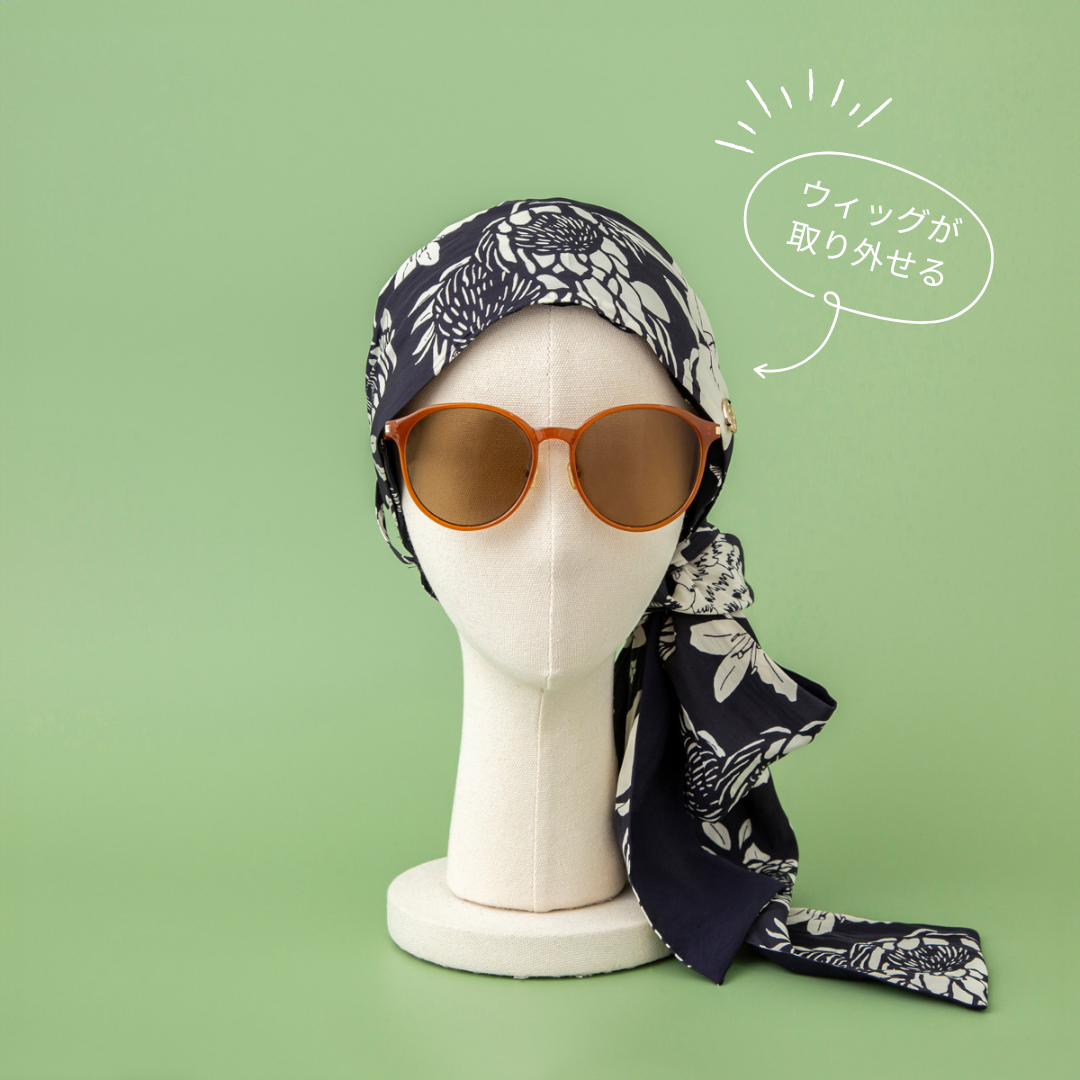 SCARF HAT (M) / Botanical-Navy