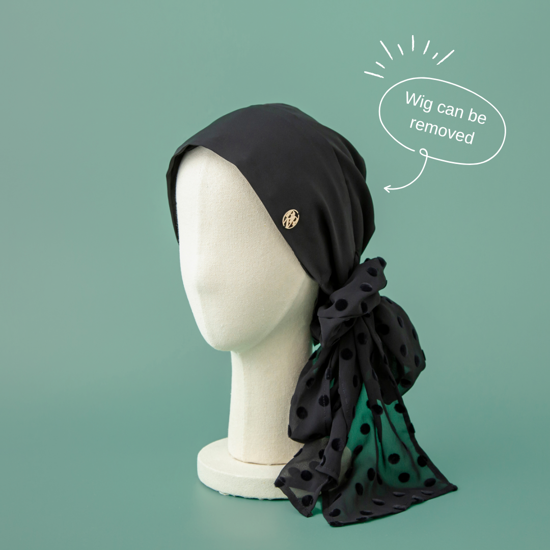 SCARF HAT (M) / Dot Chiffon-Black