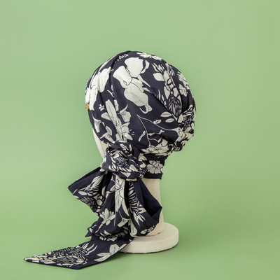 SCARF HAT (M) / Botanical-Navy