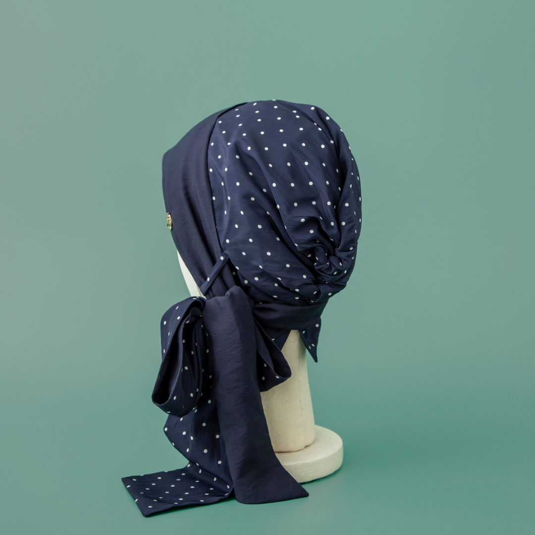 SCARF HAT (M) /  Dot-Navy