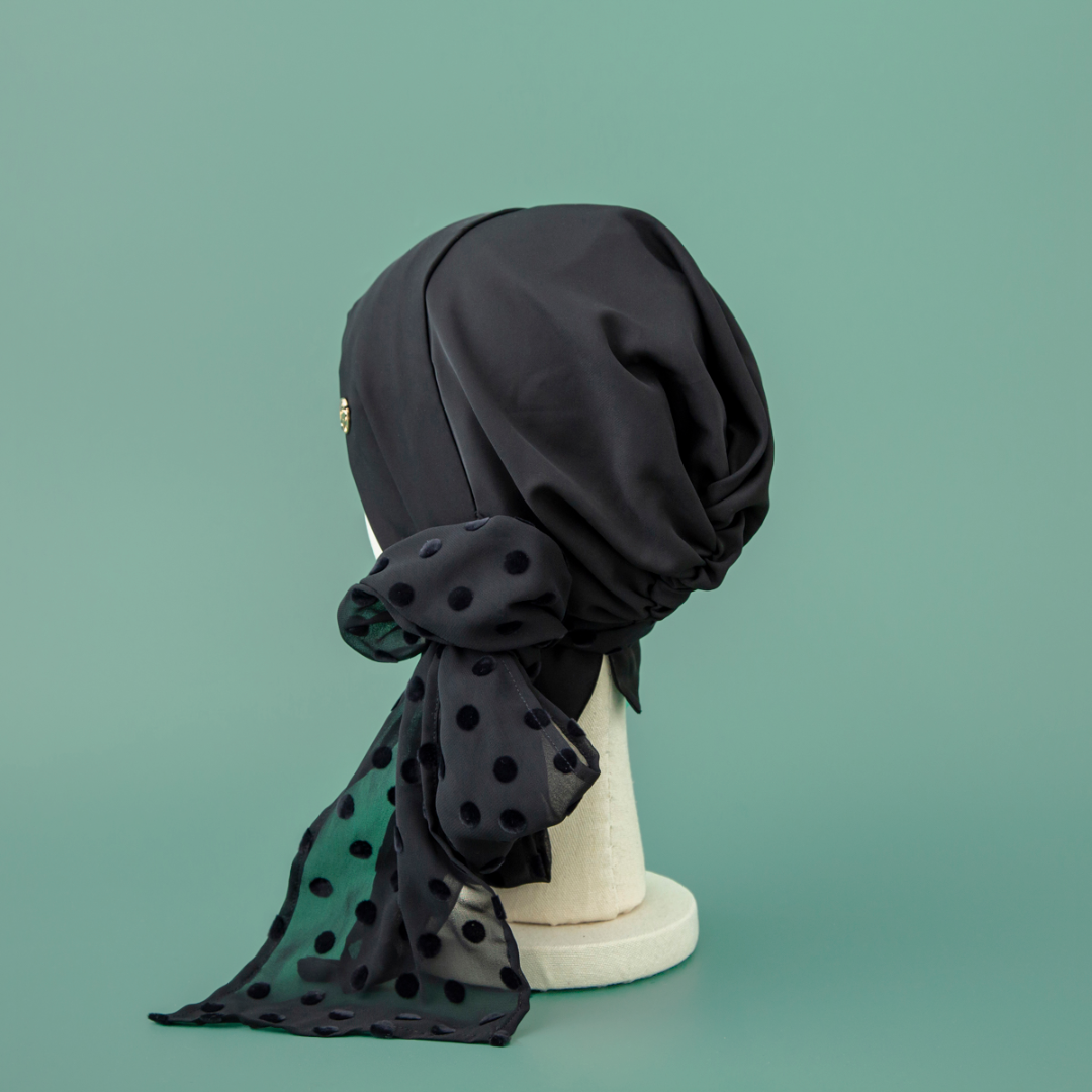 SCARF HAT (M) /  Dot Chiffon-Black