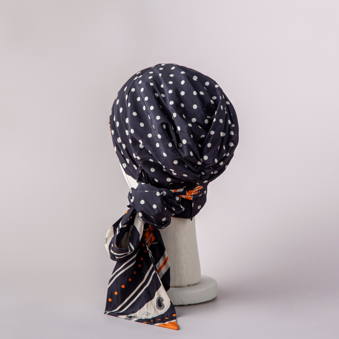 SCARF HAT (M) / Dot Border - Orange