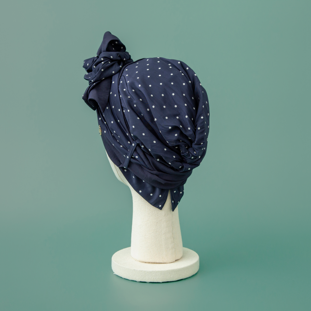 SCARF HAT (M) /  Dot-Navy