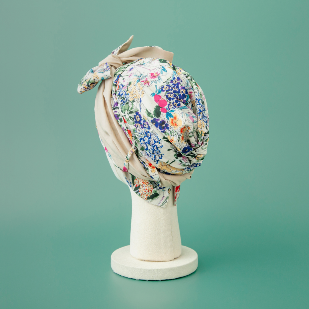 SCARF HAT (M) / FlowerGarden-Beige