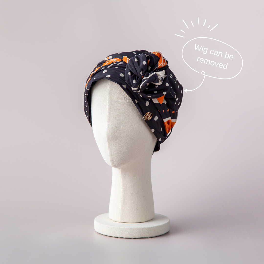 SCARF HAT (M) / Dot Border - Orange