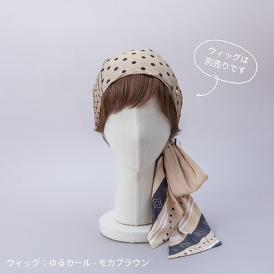 SCARF HAT (M) / Dot Border - Beige