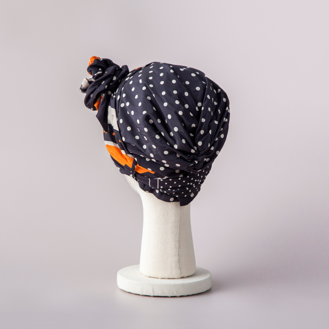 SCARF HAT (M) / Dot Border - Orange