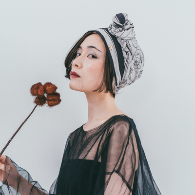 SCARF HAT (M) /  Botanical-Greige