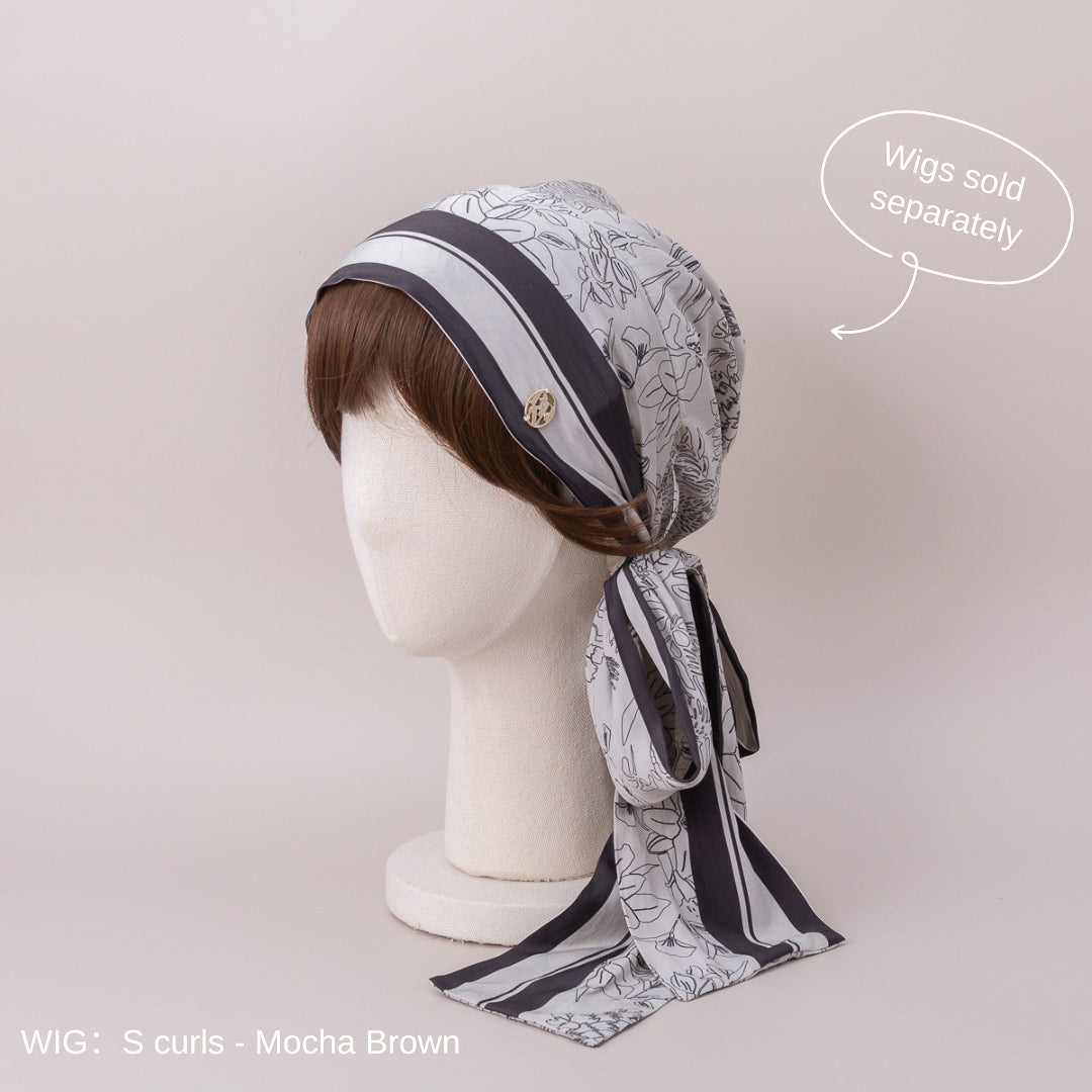 SCARF HAT (M) / Botanical-Navy