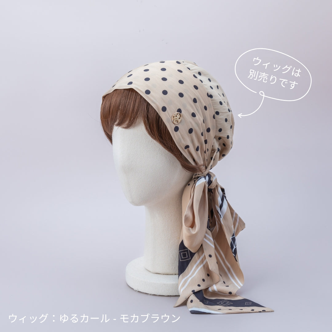 SCARF HAT (M) / Dot Border - Beige