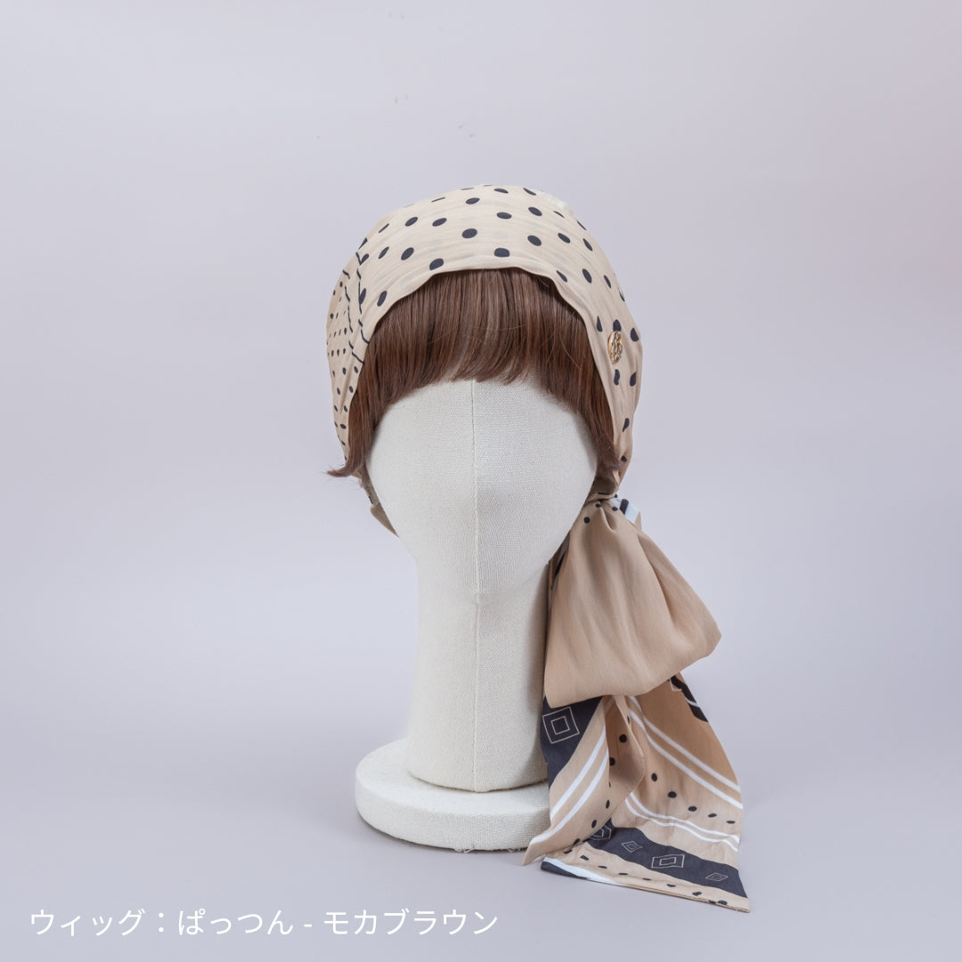 SCARF HAT (M) / Dot Border - Beige