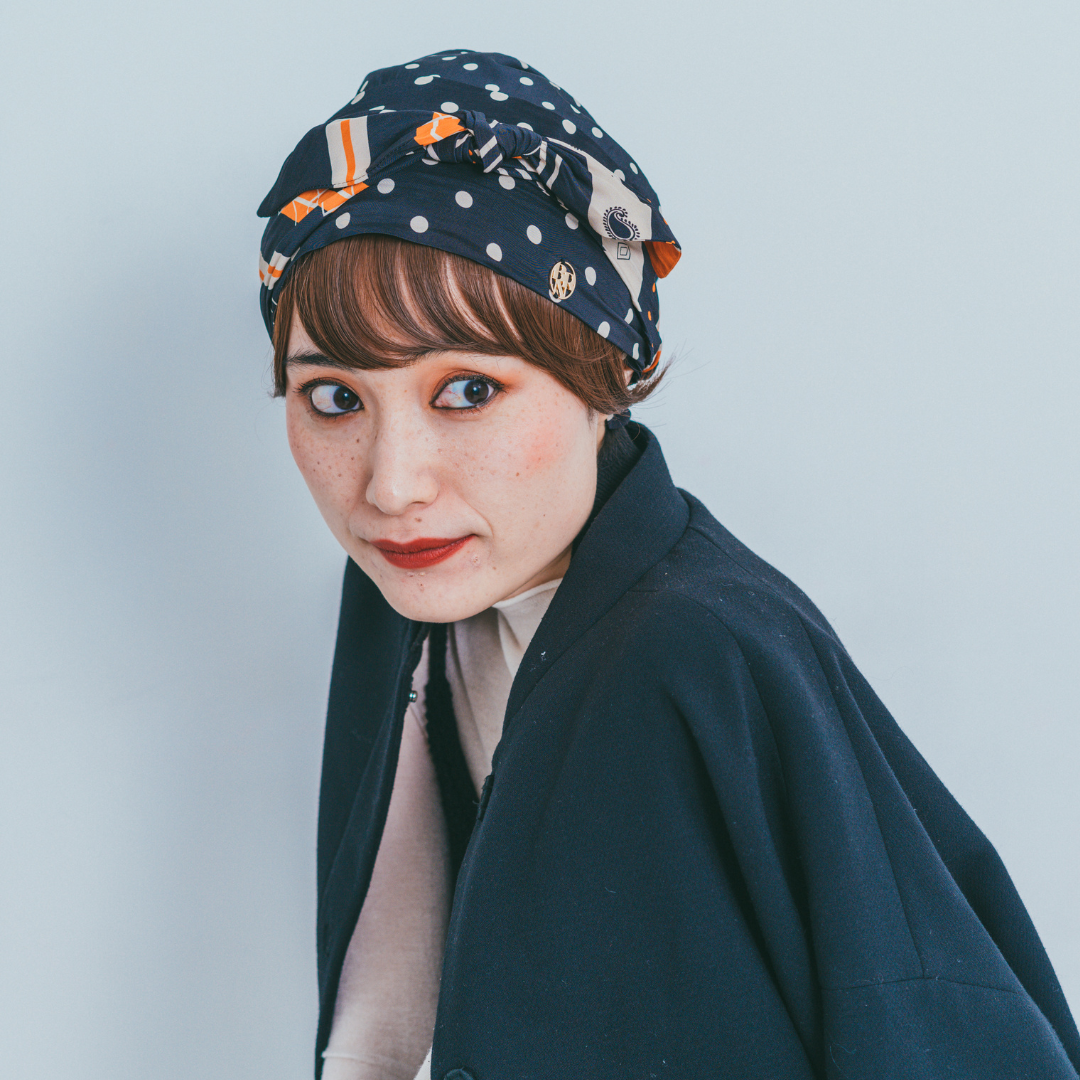 SCARF HAT (M) / Dot Border - Orange