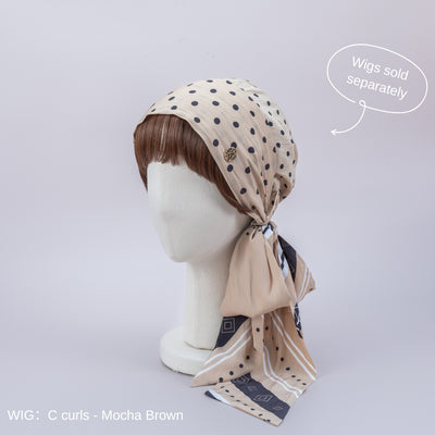 SCARF HAT (M) / Dot Border - Beige