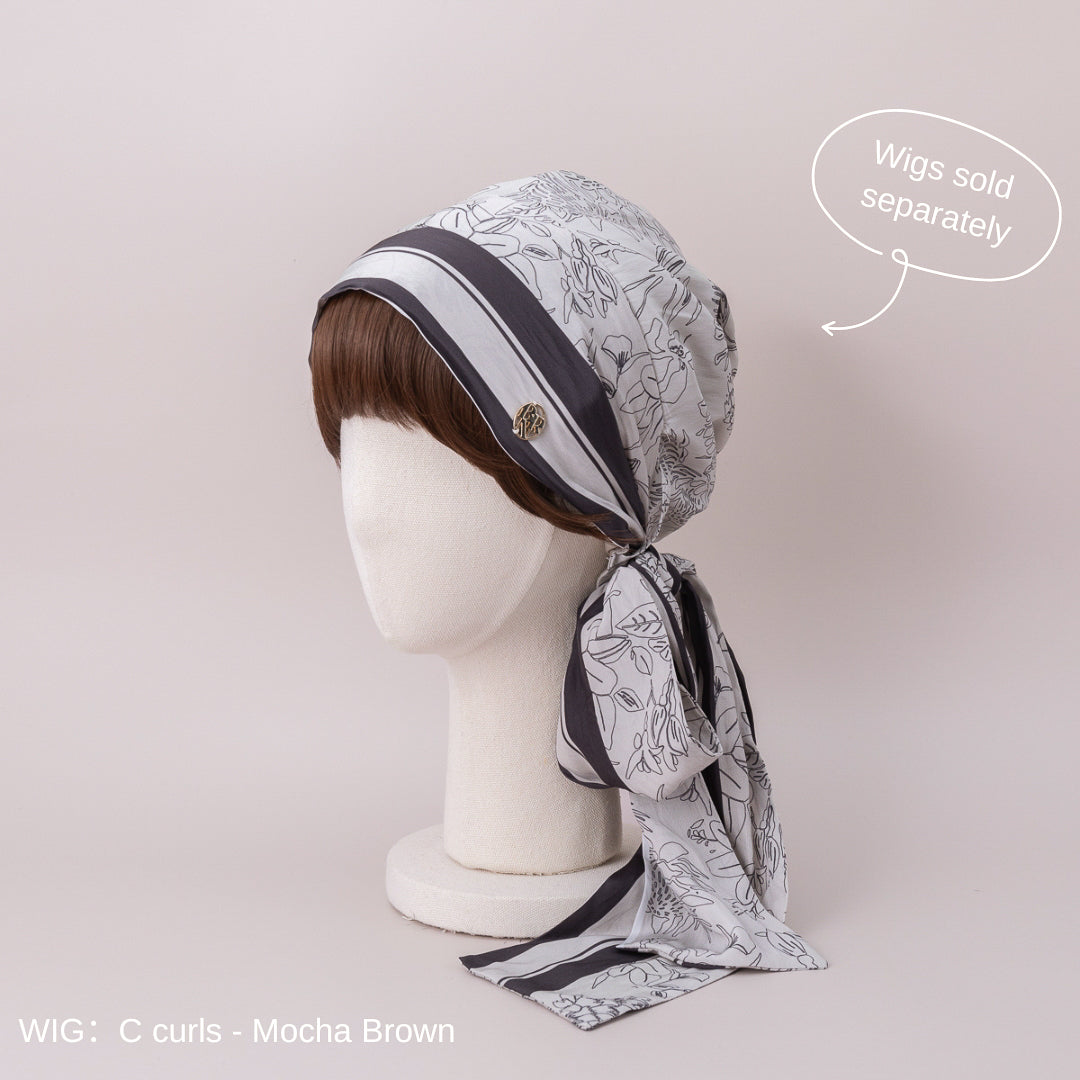 SCARF HAT (M) /  Botanical-Greige