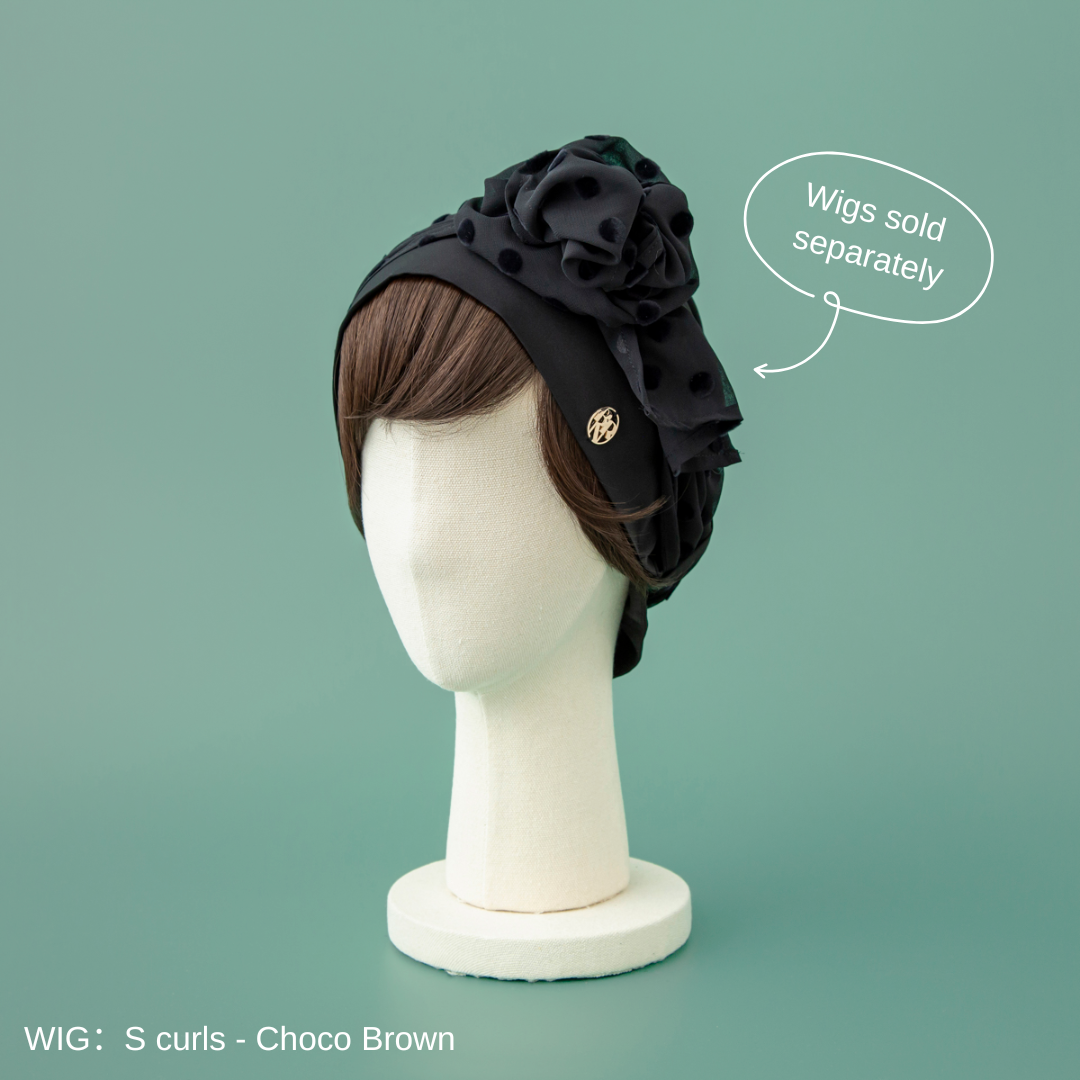 SCARF HAT (M) / Dot Chiffon-Black