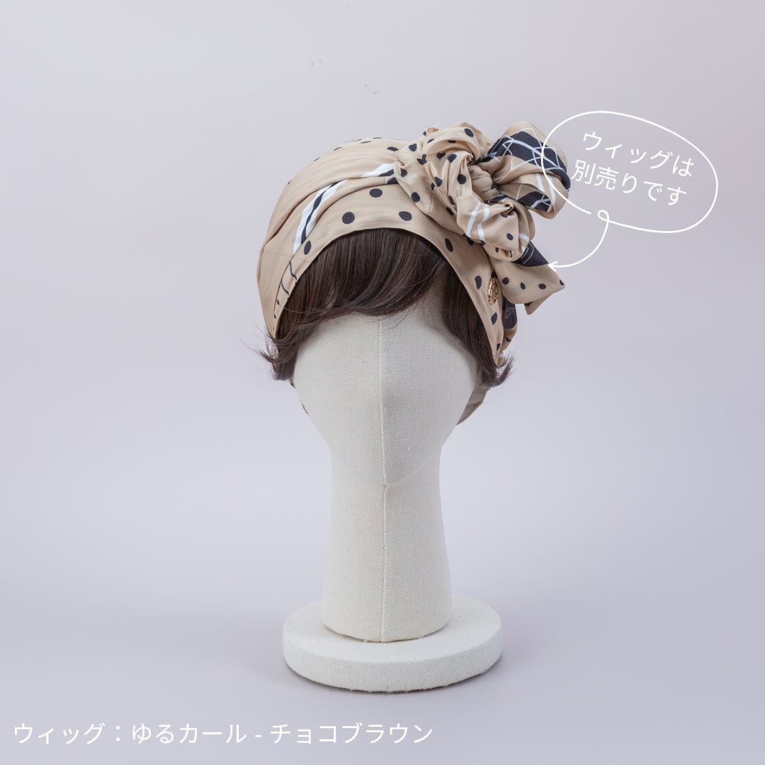 SCARF HAT (M) / Dot Border - Beige