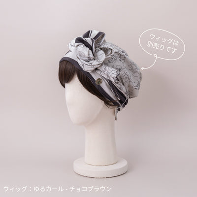 SCARF HAT (M) /  Botanical-Greige