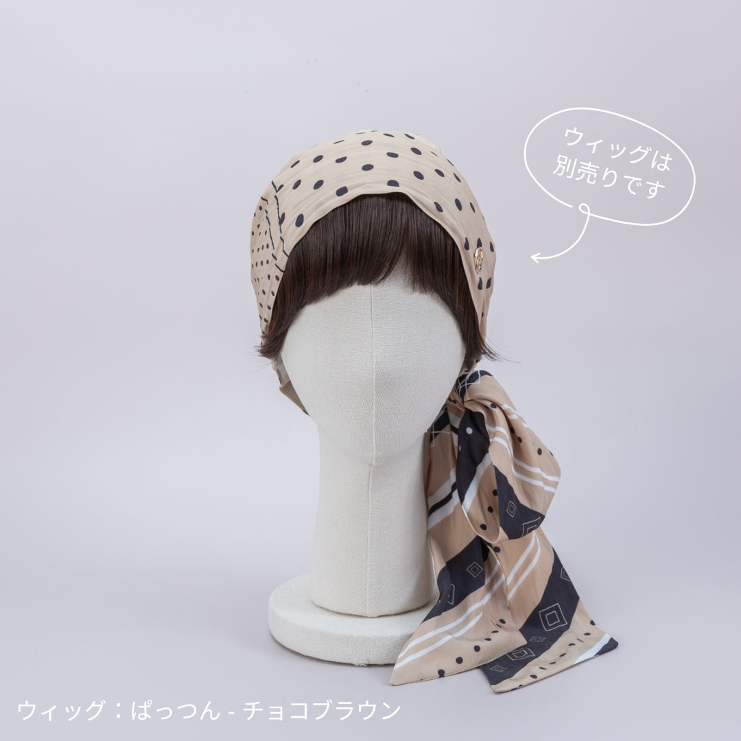 SCARF HAT (M) / Dot Border - Beige