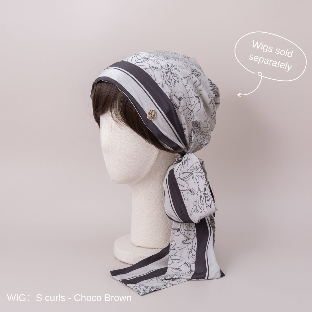 SCARF HAT (M) /  Botanical-Greige