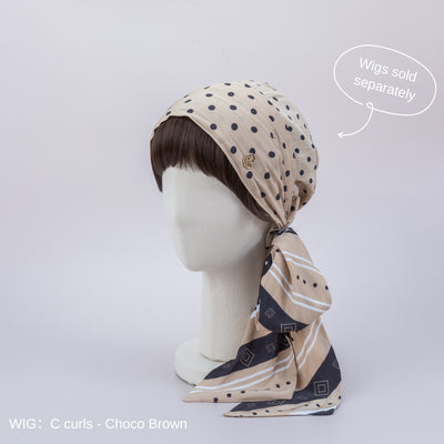 SCARF HAT (M) / Dot Border - Beige