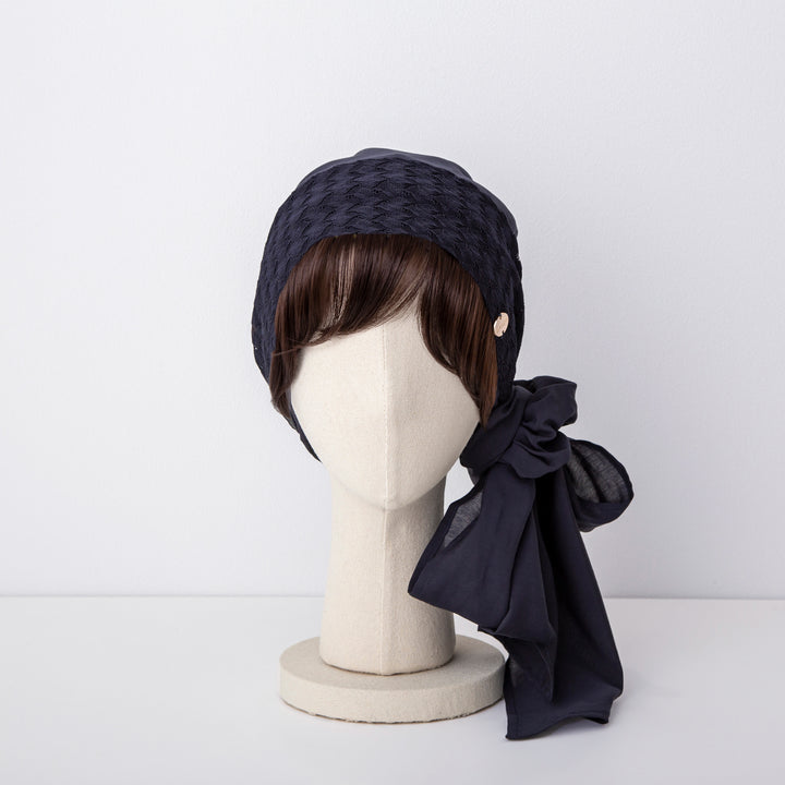 【美品】BAREN バレン　ケア帽子　医療用　スカーフハット　M SCARF HAT (M) / Checked-Navy – BAREN（バレン）