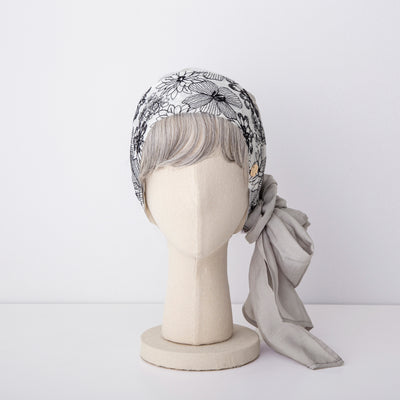 SCARF HAT / Flower-Gray