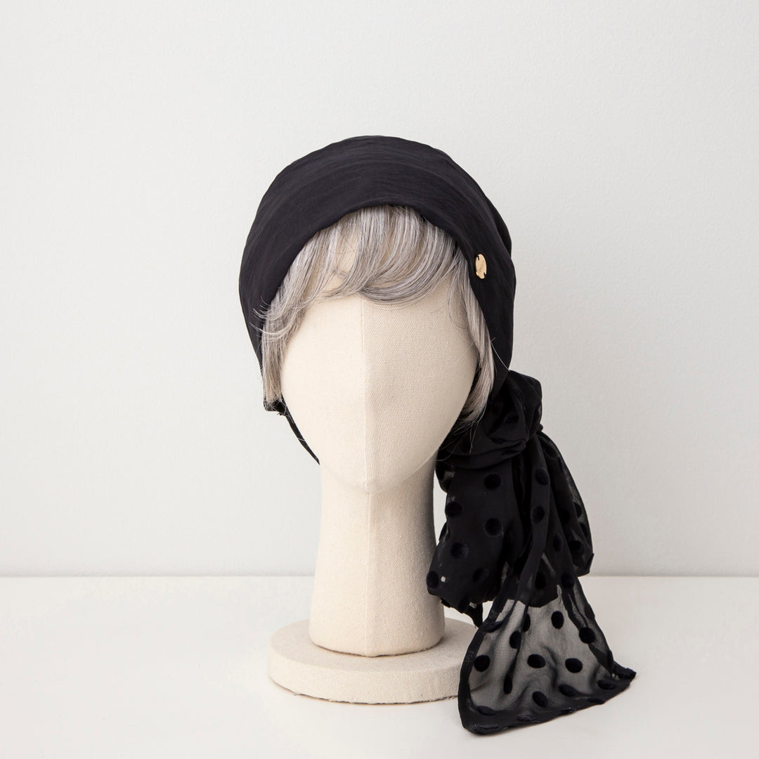 定率割引 往復 SCARF HAT (M) / DotChiffon-Black – BAREN（バレン） ヘアアクセサリー