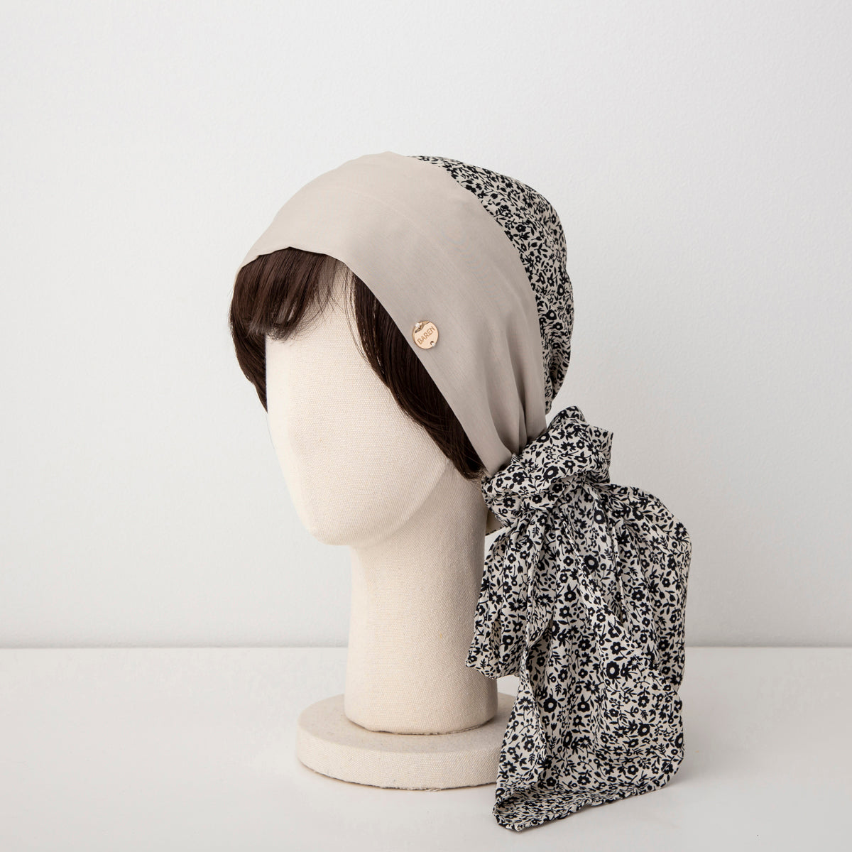 SCARF HAT / Small Flower-Beige